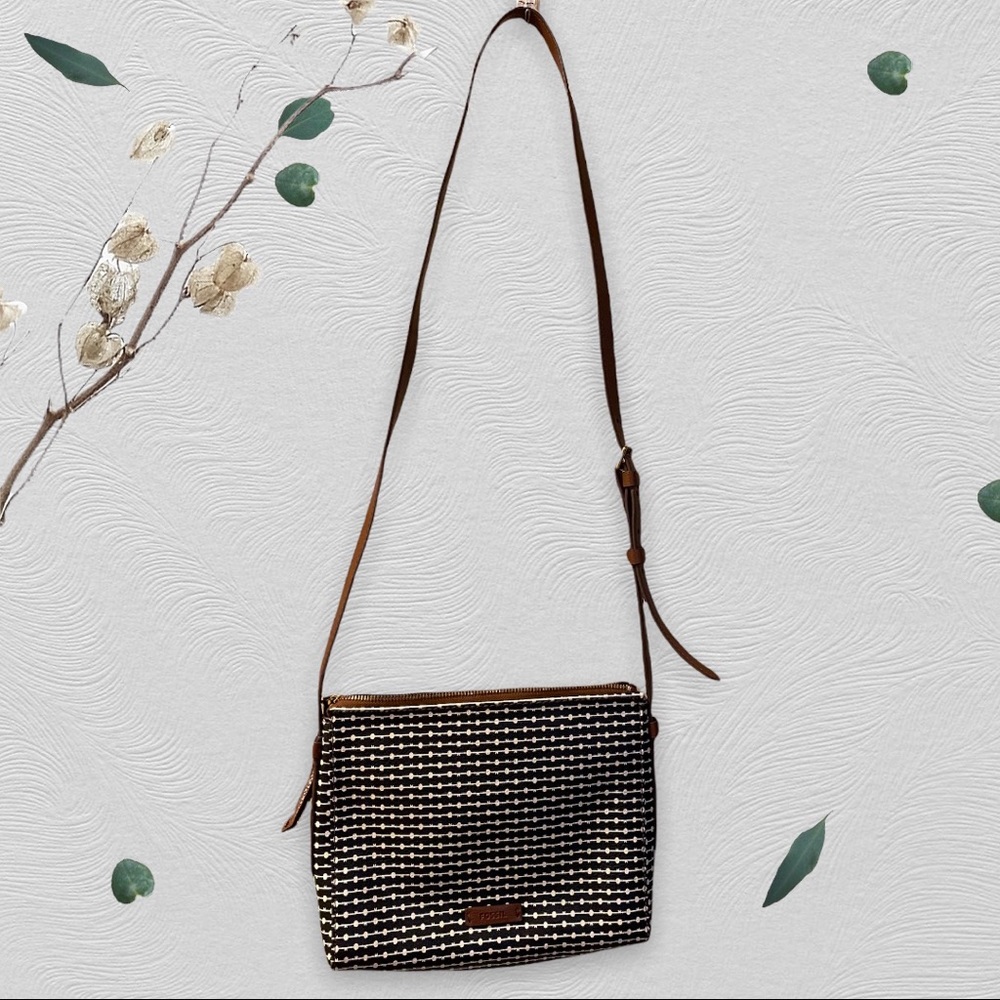 FOSSIL FELICITY CROSSBODY black and white with leather trims